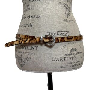 Vintage 1996 Brighton Leopard Print Leather Skinny Belt Silver Hardware Sz 38